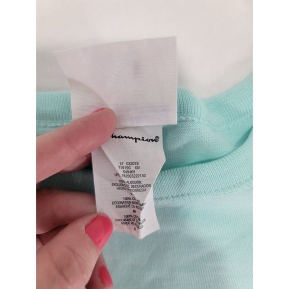 Champion Mint Green Embroidered Patch T-shirt Unisex Medium M - Picture 4 of 6